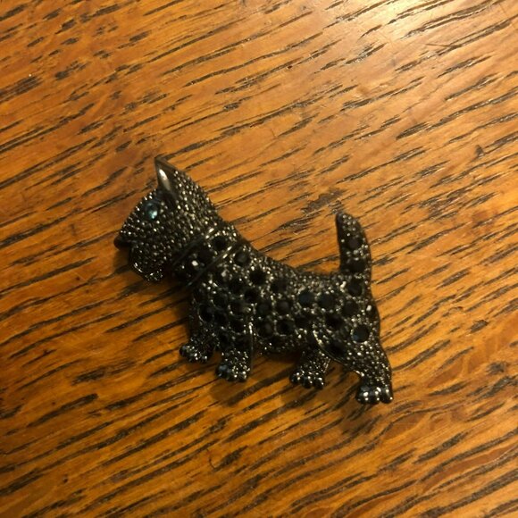 Pins Scottie Dog Black Rhinestone Silver Vtg Pin - Picture 3 of 6